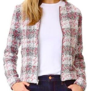 REVOLVE x cupcakes & cashmere Classic Red Tweed Zip Up Blazer Jacket, NWT Size S